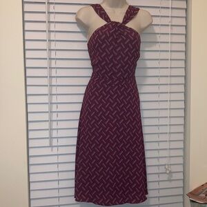 Banana Republic Red/White/Navy patterned midi halter Dress